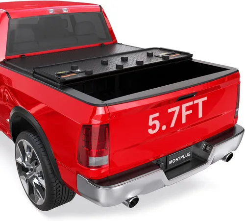Vista 9 de MOSTPLUS - Cubierta de cama de camioneta plegable cuadrada dura de aluminio compatible con Dodge Ram 1500 2009-2025 Inclu. Fleetside clásico y nueva