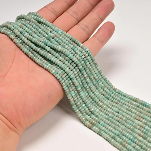 Vista 2 de CAI YI MING, cuentas 2x4mm naturales en forma de rondelle – Espaciadores de gemas sueltas para hacer joyas DIY (Amazonita)