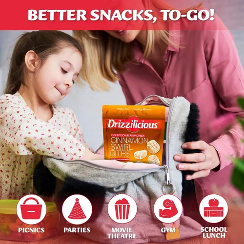 Vista 6 de Drizzilicious Mini tortas de arroz con remolino de canela - Crisps de arroz, aperitivo saludable para adultos y niños, tortas de arroz saborizadas