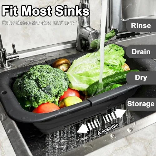Vista 4 de ROTTOGOON Colador plegable de 7 cuartos, colador expandible sobre el fregadero, colador ajustable de silicona para fregadero de cocina, cesta grande
