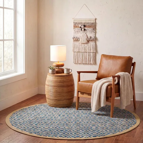 Vista 33 de SAFAVIEH Natural Fiber Collection - Alfombra decorativa, 2.3 x 4 pies, azul tropical y natural, yute bohemio con borlas de diamante, hecho a mano