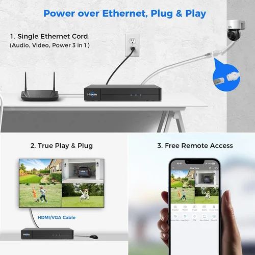 Vista 8 de [Inclinación panorámica de 330° 90° + seguimiento humano] Sistema de cámara de seguridad Hiseeu 4K PoE, sistema de cámara de seguridad NVR con 8