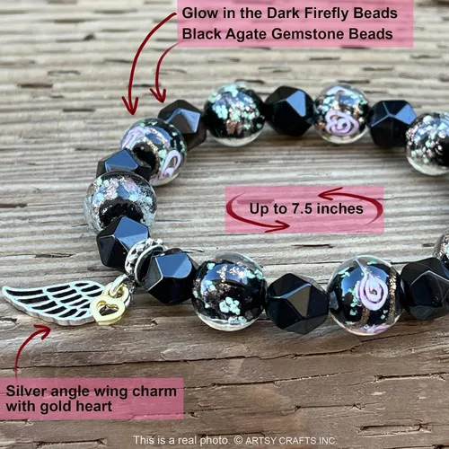 Vista 3 de ARTSY Crafts Glow in the Dark Firefly Beads + Natural Gemstone Bracelets, Handmade in USA