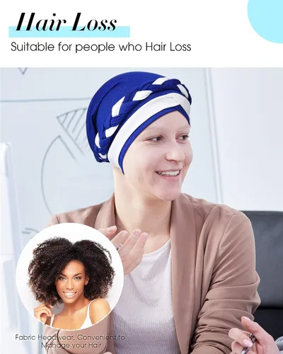 Vista 4 de SATINIOR 4 piezas de turbante africano para mujer, turbante con cuentas