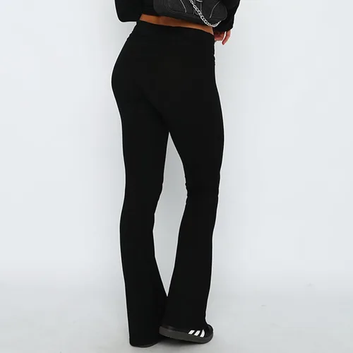 Vista 3 de ECHOINE Pantalones deportivos de tiro bajo para mujer, estilo casual, acampanados, pantalones de yoga Y2K, básicos, lisos, pierna ancha, acampanados