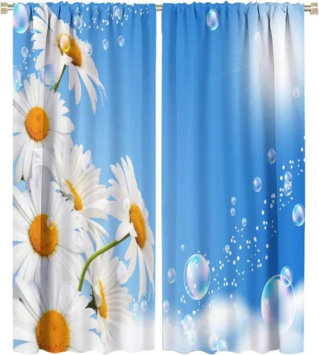 Vista 43 de Cortinas de cocina rústicas y florales, estilo retro, estilo granja, cabaña, casa de campo, margaritas, estilo granja, ventana, puerta