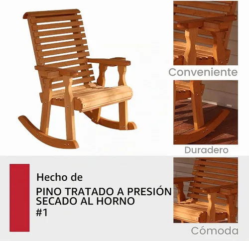 Vista 5 de Amish - Mecedora resistente con tratamiento a presión de 600 libras con soporte para portavasos (mancha de cedro)