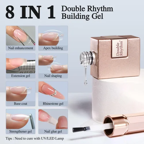Vista 2 de Double Rhythm - Gel de construcción transparente para uñas, fortalecedor de uñas en una botella, estructura de extensión gruesa de esmalte de gel