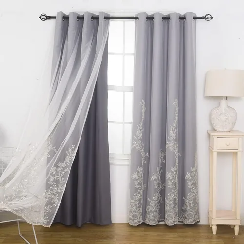 Vista 12 de GYROHOME Cortinas de doble capa con tul blanco bordado traslúcido, mezcla y combina cortinas de oscurecimiento de la habitación, cortinas con Beige