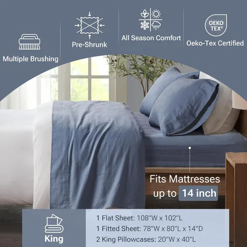 Vista 337 de Sleep Philosophy - True North - Juego de sábanas de franela, 100% de algodón, cómodo, bonito y muy suave, con bolsillo elástico que se adapta a