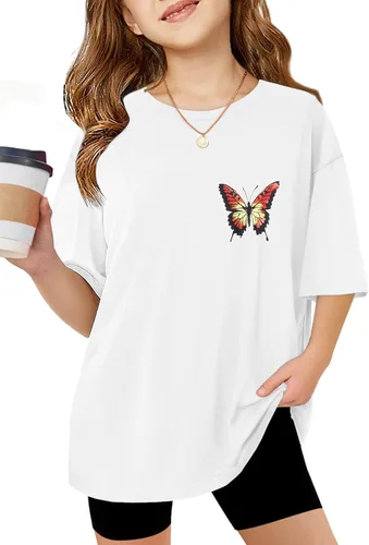 Vista 6 de Arshiner Camisetas de gran tamaño para niñas, camisetas básicas suaves y casuales de verano Negro