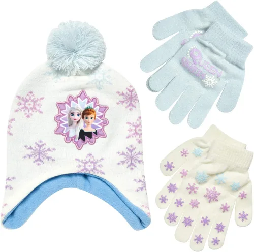 Vista 9 de Disney - Gorro de invierno para niñas y 2 pares de guantes o manoplas (edad 2-7)