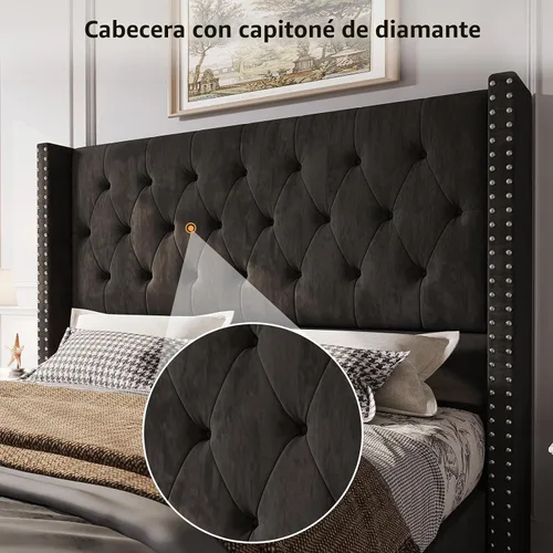 Vista 2 de Jocisland - Marco de cama Queen con cabecero, terciopelo acolchado de 49.2
