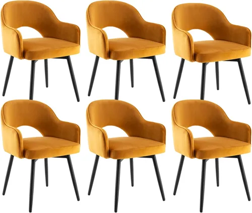 Vista 13 de HEAH-YO Juego de 2 sillas decorativas giratorias modernas, sillas de comedor de piel sintética con reposabrazos y patas de metal negro, sillas