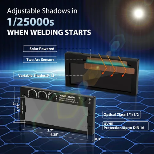 Vista 7 de Lente de soldadura de oscurecimiento automático, 2 × 4.25, sombra variable 5-13, tecnología de color real, con lente de cubierta exterior