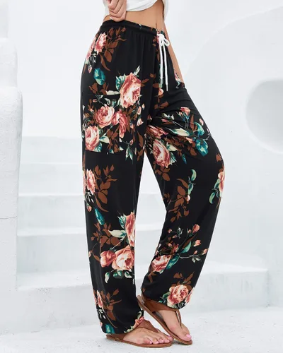 Vista 7 de QIANXIZHAN Pantalones de harén para mujer, pantalones hippie palazzo, pantalones bohemios, ropa de yoga con bolsillos