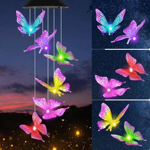 Vista 10 de Campanillas de Viento Solares de Cristal de Perro para Exteriores que Cambian de Color Luces Solares Móviles LED Campanillas de Viento con Energía