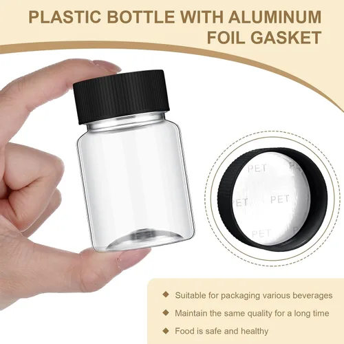 Vista 2 de Lallisa 50 botellas de plástico de 2 onzas con tapas, mini botella de jugo transparente con tapa, recipientes de jengibre reutilizables a prueba