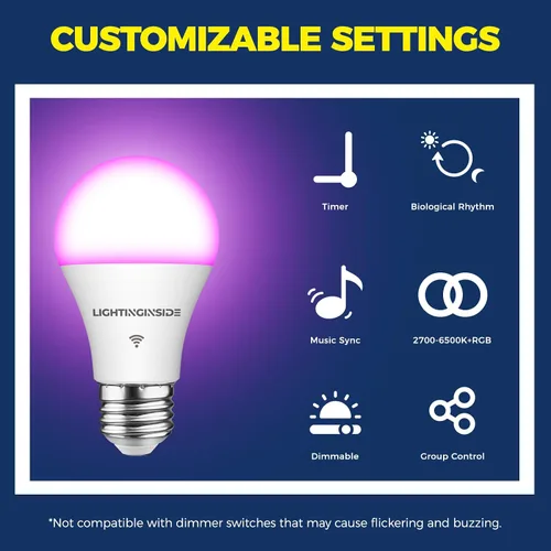 Vista 9 de Lightinginside - Bombillas inteligentes de 60 W equivalentes, bombilla WiFi inteligente compatible con Alexa/Google Assistant/Smart Life, A19 E26
