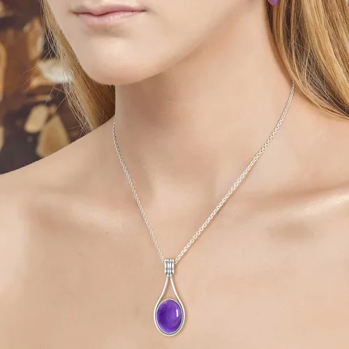 Vista 3 de JEWELOPORIUM Colgante de plata de ley 925 hecho a mano para mujer, 12 x 16 pulgadas, con piedras preciosas ovaladas, joyería de plata para regalo