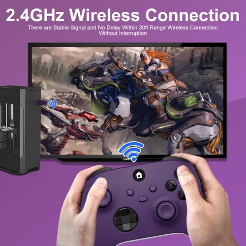 Vista 3 de ADHJIE Xbox One Controller, 2.4GHz Wireless Controller Compatible with Xbox One/One S/One X/Xbox Series S/X/PC with 3.5mm Headphone Jack, Purple