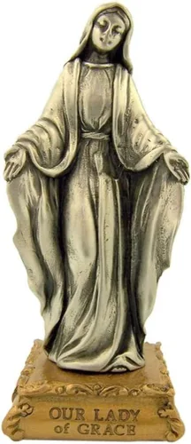 Vista 10 de Estatua de estatua de estatua de peltre de Nuestra Señora de Gracia sobre base de tono dorado, 4 1/2 pulgadas