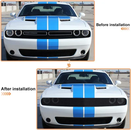 Vista 6 de Rejilla frontal negra Billet compatible con Dodge Challenger Phantom 2015-2021 (revestimiento de polvo negro + parte superior principal)