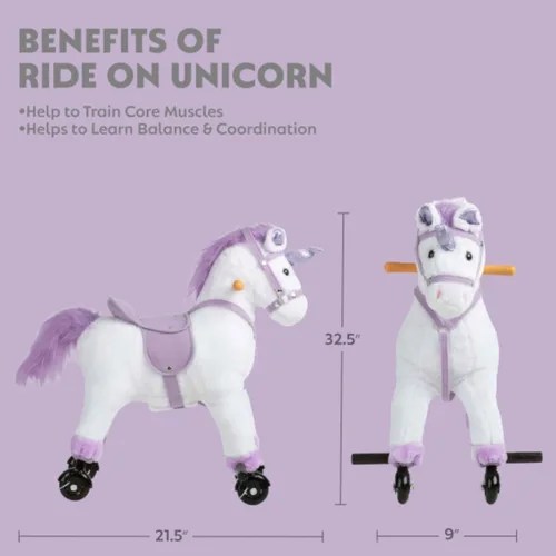 Vista 3 de Happy Trails Ride on Horse Unicorn, blanco/morado, 21.5 x 9 x 32.5 pulgadas