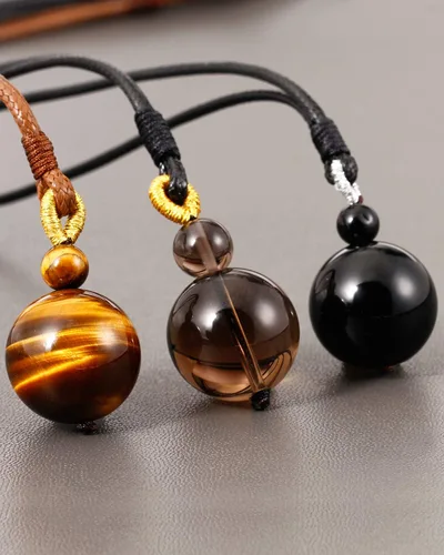 Vista 3 de Jewever Collar con colgante de ojo de tigre, simple, clásico, ajustable, redondo, piedras preciosas de riqueza, cristal curativo, energía de 0.709