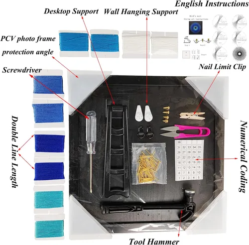 Vista 2 de EYANKUNG Kit de Arte de Cuerdas 3D DIY para Manualidades para Adultos Principiantes, Regalo Único para Mujeres (Nido de Pájaro 12 x 12 pulgadas)