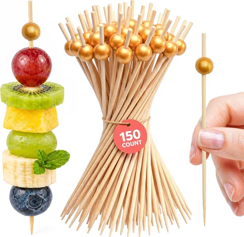 Vista 11 de GUSTO Paquete de 100 palillos de madera de 3 pulgadas, brochetas de bambú, palillos de dientes para cócteles, parrilla, aperitivos, frutas, barbacoa