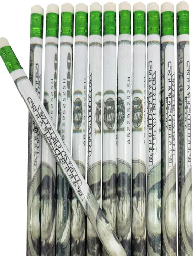 Vista 3 de Zugar Land Lápices de billetes de dólar de $100 (7.5 "estándar # 2 LEAD) Suministros escolares de papelería (12 PACK)