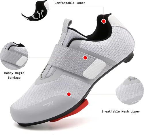 Vista 3 de DARIBOM Zapatos de ciclismo para hombres y mujeres, zapatos de bicicleta de carretera, compatibles con Peloton preinstalados con tacos Delta