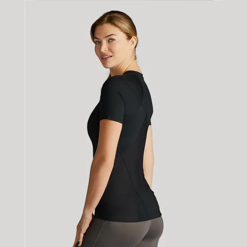 Vista 2 de Tommie Copper Camisa de compresión de manga corta con cuello en V para mujer con cremallera frontal Corrector de postura Soporte de espalda