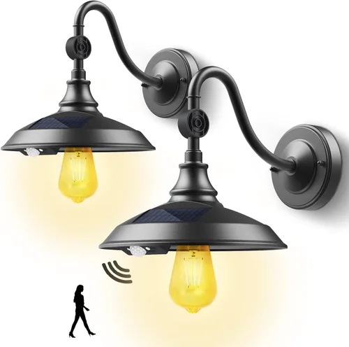 Vista 9 de SIEDiNLAR Luz solar de granero para exteriores con 3 modos, luz de granero vintage de aluminio con cuello de cisne para pared, sensor de movimiento