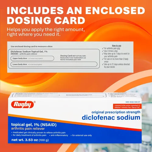 Vista 6 de Rugby Diclofenac Sodium Topical Gel 1%, AINE Anti-Inflamatorio Prescripción Strength Medicated Gel - Alivio diario del dolor de artritis para manos