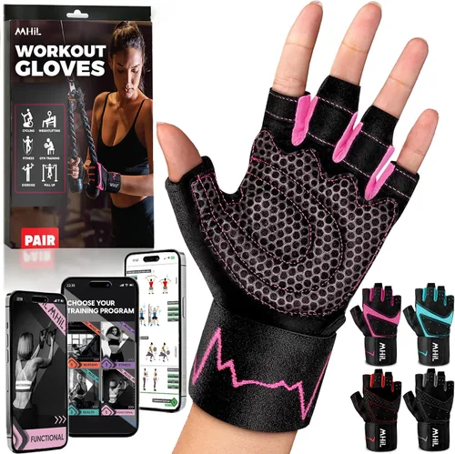 Vista 13 de MhIL Guantes de entrenamiento para mujer – Guantes de gimnasio transpirables para mujer con protección de palma y agarre mejorado – Guantes
