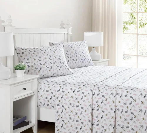Vista 3 de Juego de sábanas de microfibra suave estampada de 4 piezas, White Puppy Love Amor de cachorro blanco