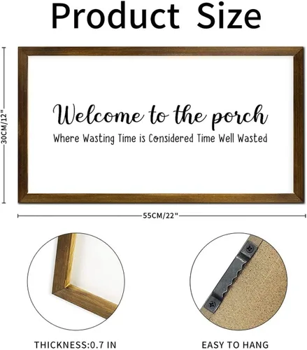 Vista 2 de Letreros enmarcados de madera con texto en inglés "Welcome to The Porch", con texto en inglés "Welcome to The Porch", con texto en inglés "Welcome