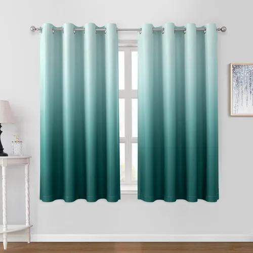 Vista 12 de HOMEIDEAS Cortinas Blackout Negras Ombré de 52 x 63 Pulgadas de Largo Degradado Oscurecimiento de Habitación Aislamiento Térmico Ahorro de Energía
