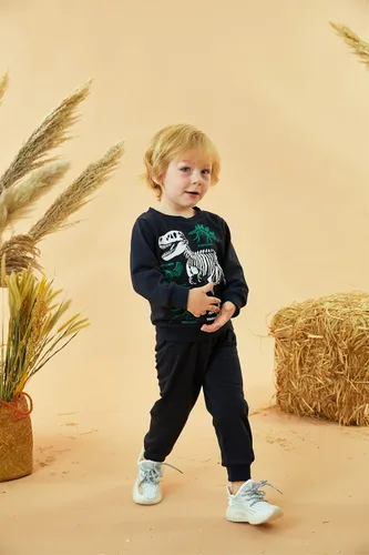 Vista 5 de HIHA Conjunto de sudadera de dinosaurio para niño pequeño, sudadera de manga larga, pantalones, ropa de primavera
