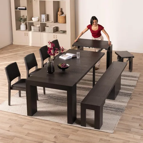 Vista 35 de Transformer Table - Mesa de comedor extensible de madera maciza, asientos 2-12, mesa de comedor expandible, muebles que ahorran espacio, muebles