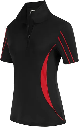 Vista 2 de JACK SMITH Polo de golf para mujer, con cremallera, absorbe la humedad, camisetas de tenis de manga corta, ajustadas, deportivas, tallas S-XXL