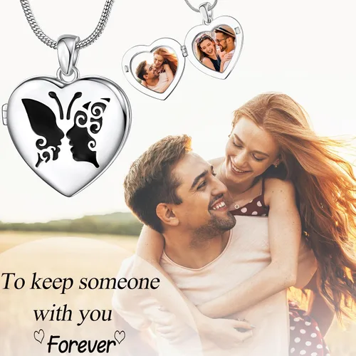 Vista 5 de Fanery Sue Personalized Heart Locket Necklace that Holds Pictures, Customize Photo Pendant Picture Jewelry Mothers Day Gifts for Women