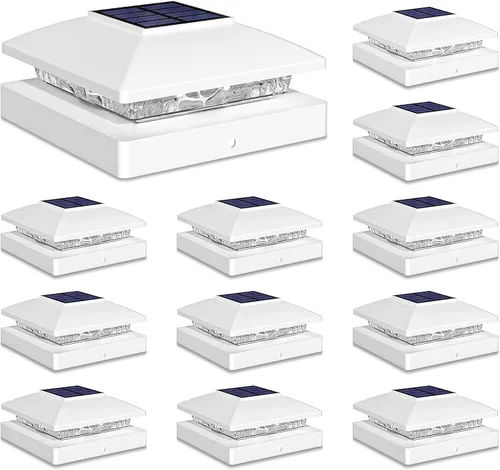 Vista 16 de Luces solares para punta de poste al aire libre 16 unidades, negras, impermeables, alimentadas por energía solar, luces de valla para cubierta