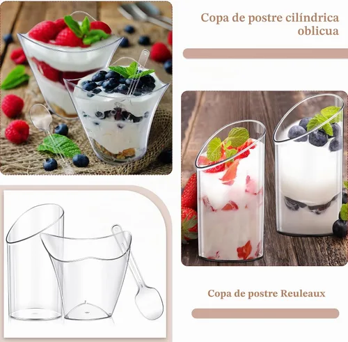 Vista 6 de Funtery Paquete de 300 mini tazas de postre de 3 onzas y 4 onzas con cucharas, tazas reutilizables de plástico transparente para yogur, parfait