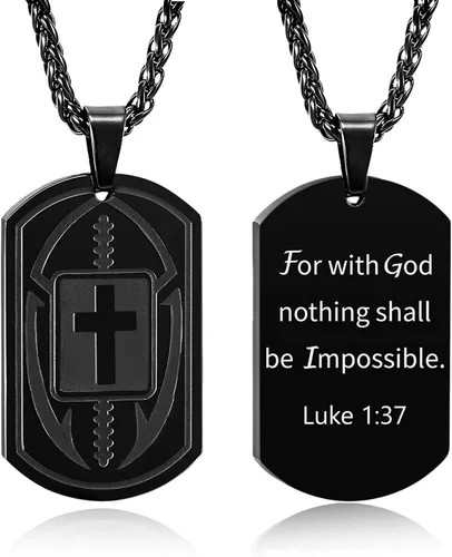 Vista 29 de Collar de cruz de versículo bíblico de fútbol para hombres, regalo religioso de acero inoxidable, joyería deportiva de fútbol, regalos de Pascua