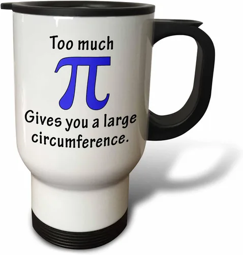 Vista 2 de 3dRose Too Much Pi Gives You a Large Circumference - Taza de viaje azul, 14 onzas, color blanco