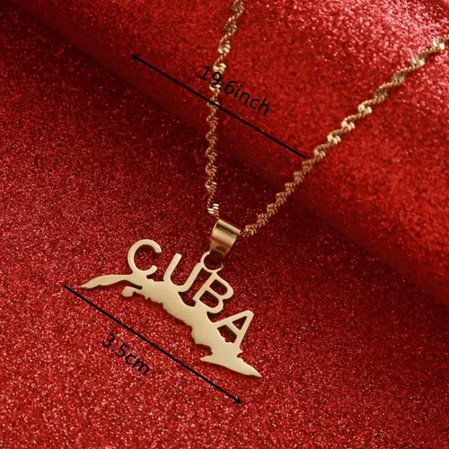 Vista 2 de Collares con colgante de mapa de Cuba de acero inoxidable para mujeres y hombres, joyería cubana