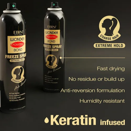 Vista 4 de EBIN NEW YORK Wonder Tail Bond - Aerosol de congelación de fijación extrema, cabello grueso, 2.7 onzas, sujeción de larga duración, control